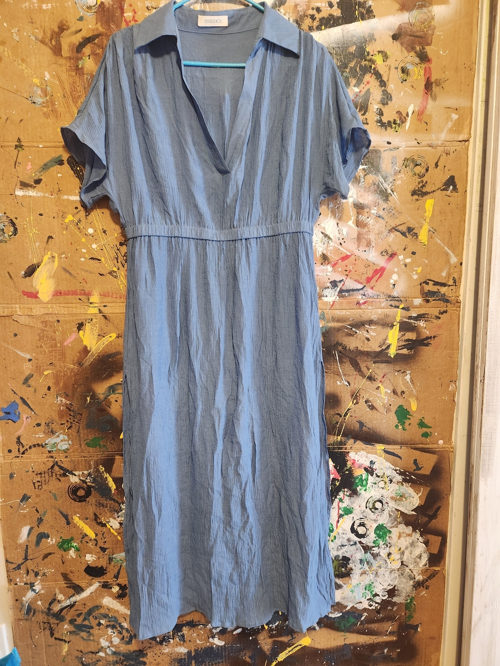 Light Blue Collared V-Neck Midi Dress by